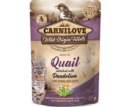 CARNILOVE CAT POUCH WET CAT FOOD QUAIL, DANDELION 85 G
