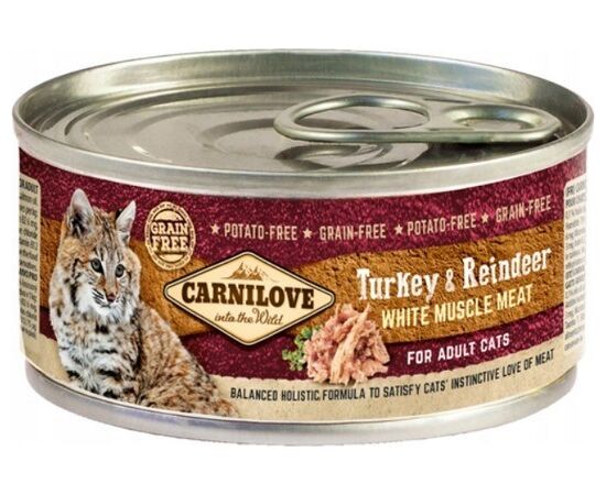 CARNILOVE CAT TURKEY & REINDEER WHITE MUSCLE MEAT – WET FOOD FOR CATS – 100 G