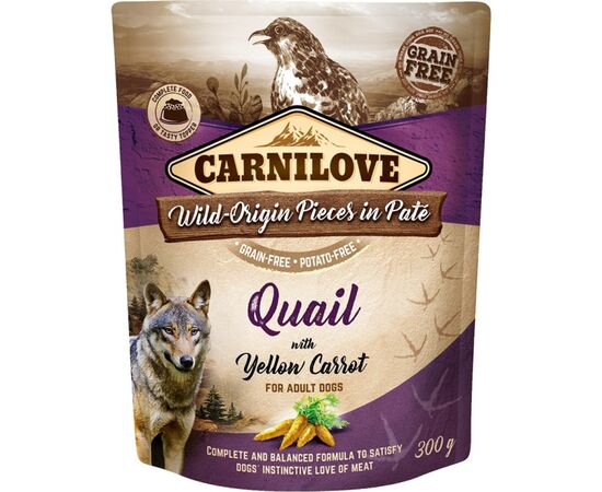 CARNILOVE DOG POUCH QUAIL & YELLOW CARROT  - WET DOG FOOD - 300G