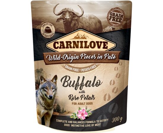 CARNILOVE DOG POUCH WILD BUFFALO & ROSE PETALS - WET DOG FOOD - 300G