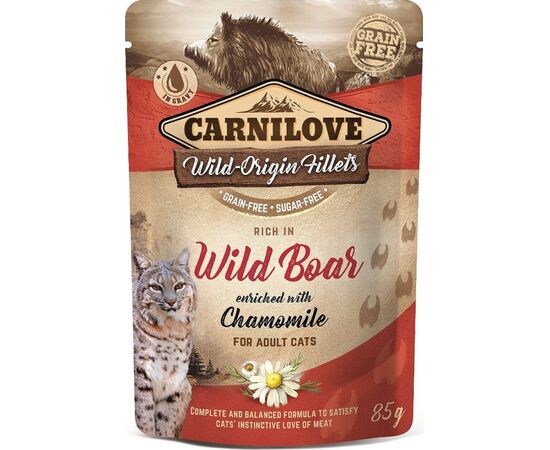CARNILOVE CAT POUCH WET CAT FOOD BOAR, CHAMOMILE 85 G