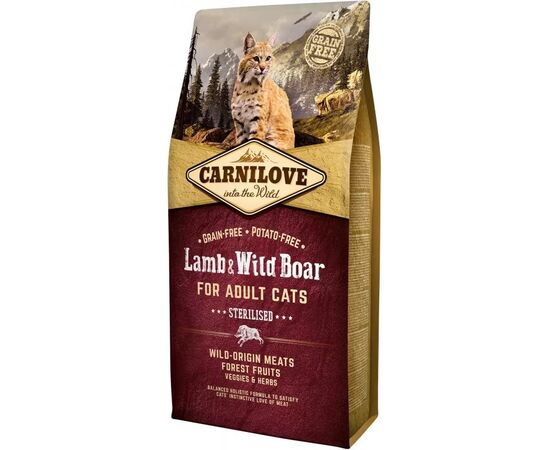 CARNILOVE LAMB & WILD BOAR STERILISED - DRY CAT FOOD - 6KG