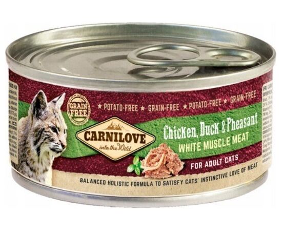 CARNILOVE CAT CHICKEN, DUCK & PHEASANT WHITE MUSCLE MEAT – WET FOOD FOR CATS – 100 G