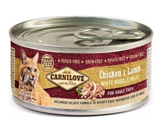 CARNILOVE CAT CHICKEN & LAMB WHITE MUSCLE MEAT – WET FOOD FOR CATS – 100 G