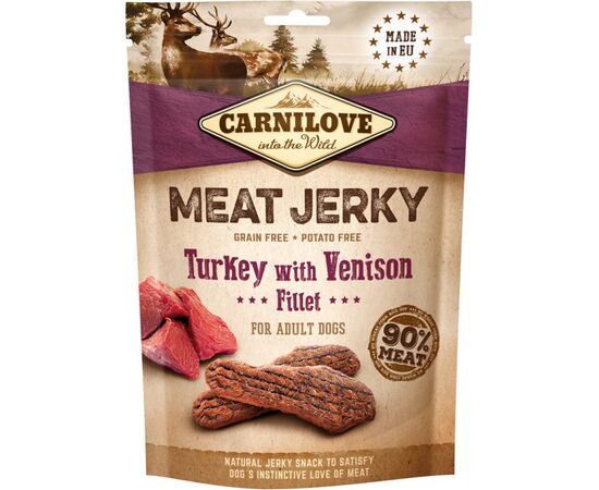 CARNILOVE MEAT JERKY TURKEY WITH VENISON - DOG SNACK - 100 G