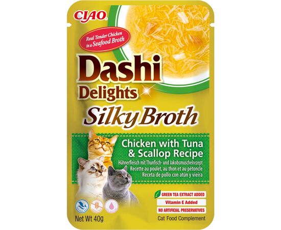 INABA CAT DASHI DELIGHTS SILKY BROTH CHICKEN WITH TUNA & SCALLOP - CAT TREAT - 40G