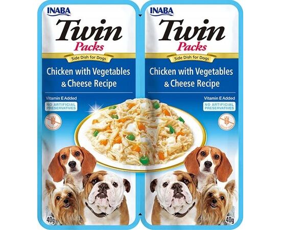 INABA DOG TWIN CHICKEN WITH VEGETABLES AND CHEESE IN BROTH – DOG TREAT – 2X40G