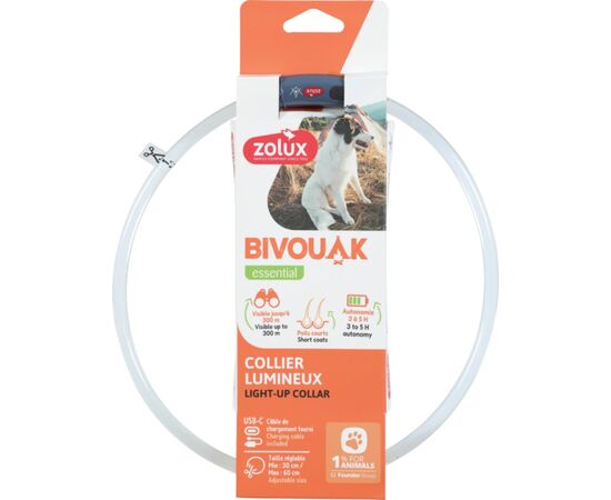 ZOLUX BIVOUAK LED SILICONE TRANSPARENT RED - DOG COLLAR - 30-60 CM
