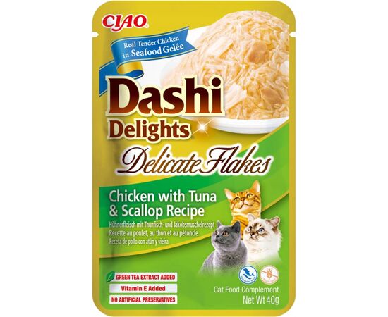 INABA CAT DASHI DELIGHTS DELICATE FLAKES CHICKEN WITH TUNA & SCALLOP - CAT TREAT - 40G