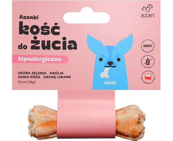 BRIT AZANKI HYPOALLERGENIC BONE MADE OF DEER SKIN WITH RABBIT AND FLAXSEED MINI – DOG TREAT – 10 CM