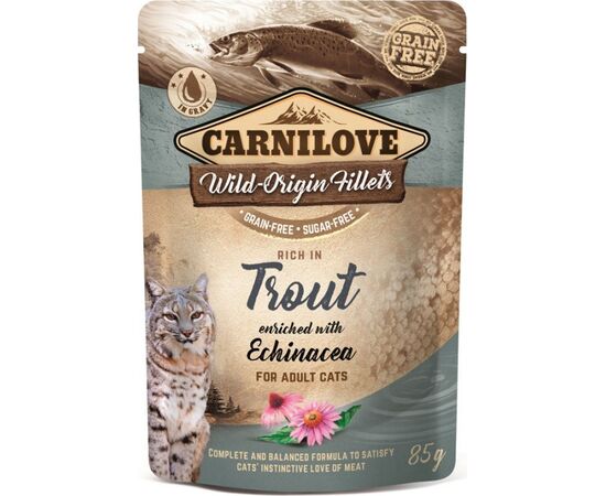 CARNILOVE CAT POUCH WET CAT FOOD TROUT, ECHINACEA 85 G