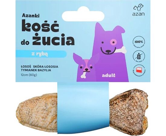 BRIT AZANKI BONE WITH SALMON IN SALMON SKIN WITH THYME AND BASIL IN FISH SHAPE - TREAT FOR DOGS - 12 CM