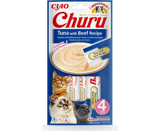 INABA CHURU TUNA WITH BEEF RECIPE - CAT TREATS - 4X14 G
