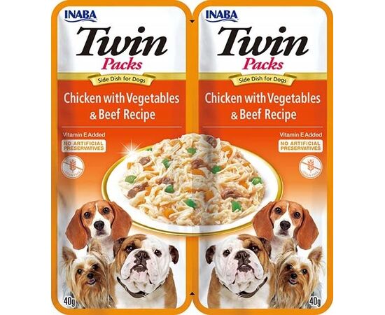 INABA DOG TWIN CHICKEN WITH VEGETABLES AND BEEF IN BROTH – DOG TREAT – 2X40G