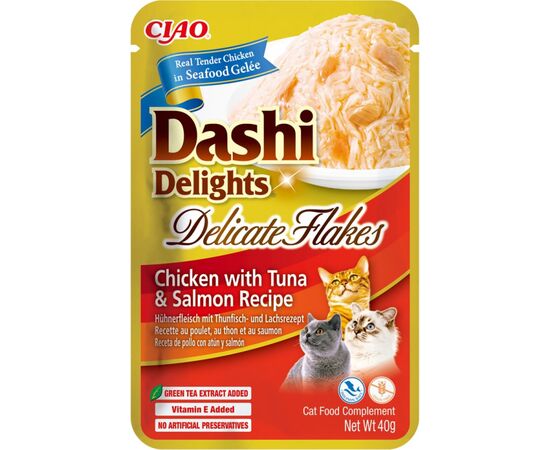INABA CAT DASHI DELIGHTS DELICATE FLAKES CHICKEN WITH TUNA & SALMON - CAT TREAT - 40G