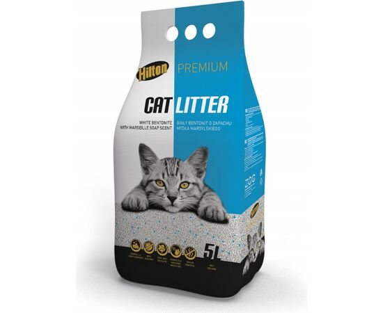 HILTON PREMIUM WHITE BENTONITE WITH THE SCENT OF MARSEILLE SOAP – CAT LITTER – 5 L