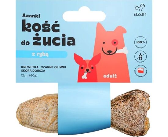 BRIT AZANKI BONE WITH SHRIMP AND BLACK OLIVES IN COD SKIN SHAPED LIKE A FISH – DOG TREAT – 12 CM