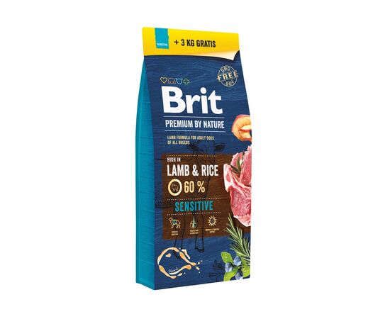 BRIT PREMIUM BY NATURE SENSITIVE LAMB AND RICE - DRY DOG FOOD - 15KG + 3KG