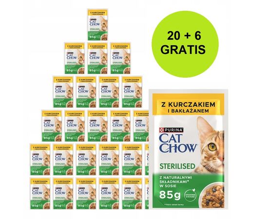 PURINA NESTLE PURINA CAT CHOW STERILISED WITH CHICKEN AND EGGPLANT IN SAUCE - WET CAT FOOD - 26X85G (20 + 6 GRATIS)