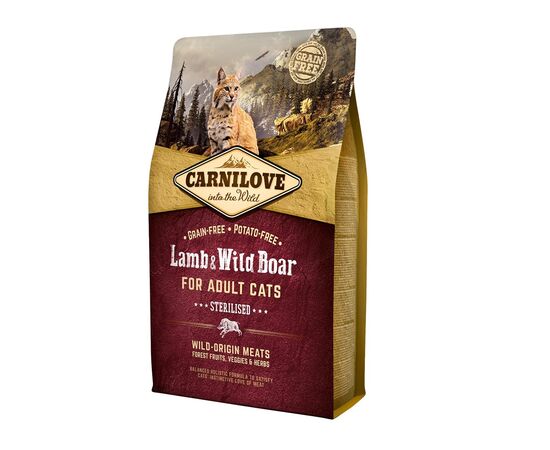 CARNILOVE CAT STERILISED LAMB AND WILD BOAR - DRY CAT FOOD - 2KG