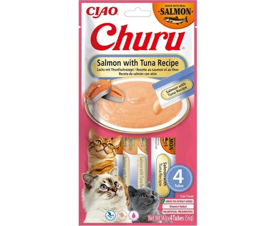 INABA CHURU SALMON WITH TUNA RECIPE - CAT TREATS - 4X14G