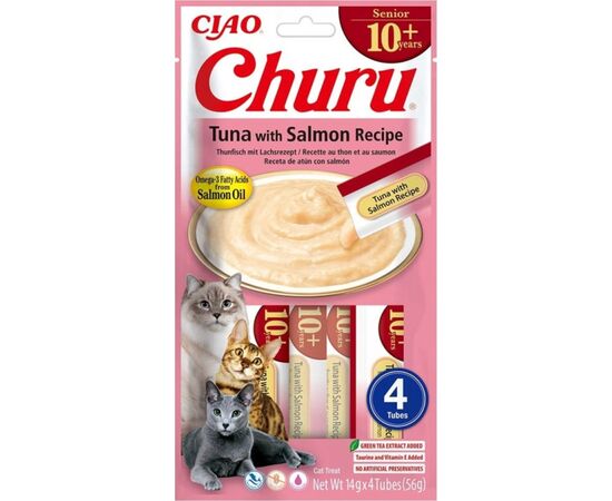 INABA CHURU SENIOR TUNA WITH SALMON RECIPE - CAT TREATS - 4X14G