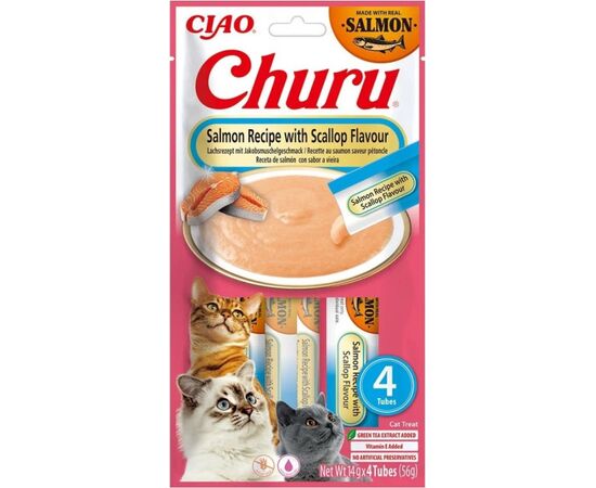 INABA CHURU SALMON WITH SCALLOP RECIPE - CAT TREATS - 4X14G