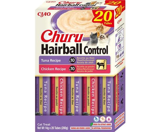 INABA CHURU HAIRBALL CONTROL TUNA AND CHICKEN RECIPE - CAT TREATS - 20X14G