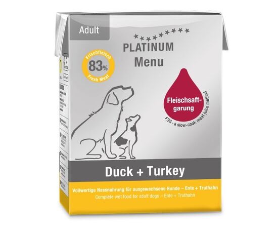 PLATINUM MENU ADULT DUCK+TURKEY  - WET DOG FOOD - 375G