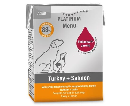 PLATINUM MENU ADULT TURKEY+SALMON - WET DOG FOOD - 185G