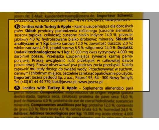 JOSERA DENTIES TURKEY WITH APPLE - DOG TREAT - 180G