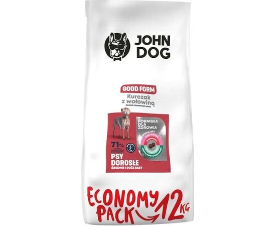 JOHN DOG GOOD FORM ADULT CHICKEN WITH BEEF - DRY DOG FOOD - 12 KG