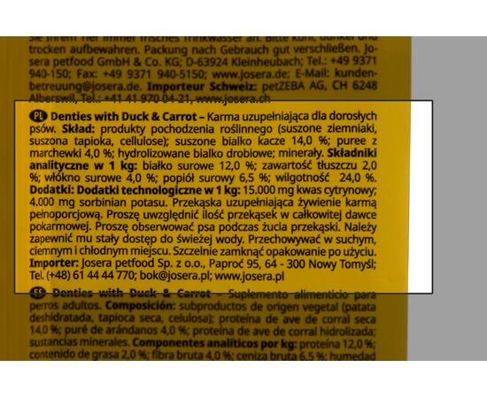 JOSERA DENTIES DUCK WITH CARROT - DOG TREAT - 180G