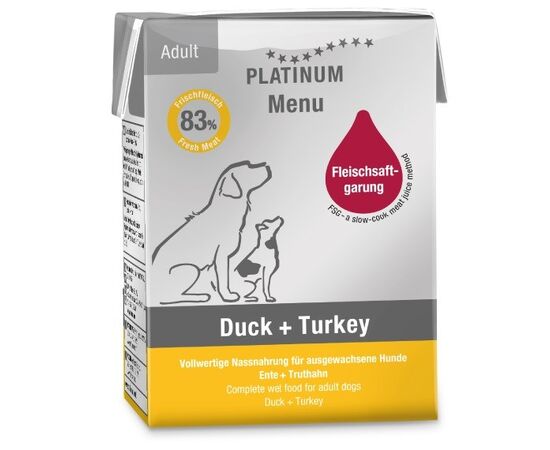 PLATINUM MENU ADULT DUCK+TURKEY  - WET DOG FOOD - 185G
