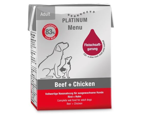 PLATINUM MENU ADULT BEEF+CHICKEN  - WET DOG FOOD - 185G