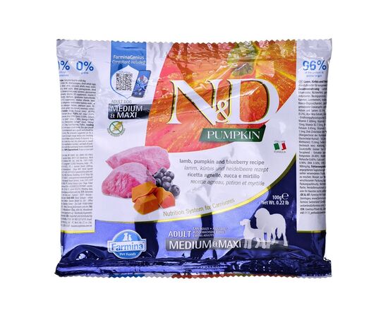 FARMINA N&D PUMPKIN LAMB&BLUEBERRY AD MED&MAXI 100G