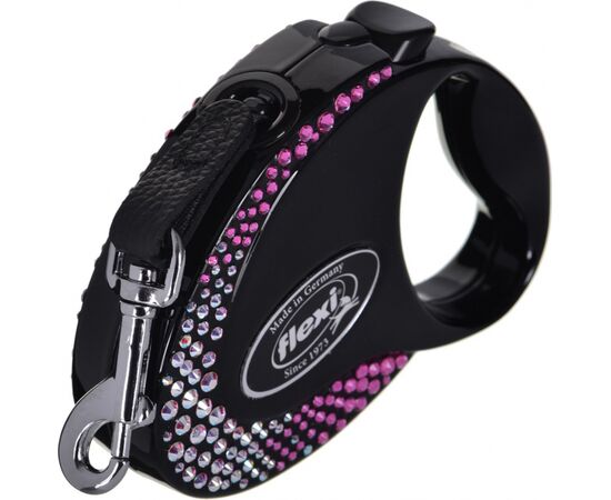 FLEXI GLAM COMPOSITION WITH SWAROVSKI CRYSTALS S - DOG RETRACTABLE LEAD - 3 M - BLACK