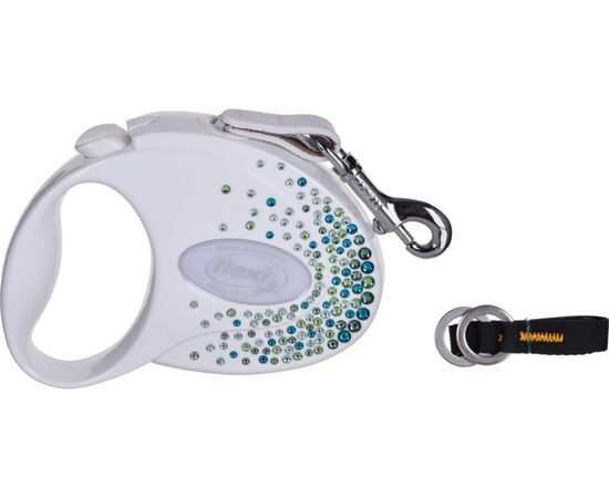 FLEXI GLAM SPLASH LEAF  WITH SWAROVSKI CRYSTALS S - DOG RETRACTABLE LEAD - 3 M - WHITE