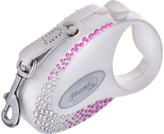 FLEXI GLAM COMPOSITION WITH SWAROVSKI CRYSTALS S - DOG RETRACTABLE LEAD - 3 M - WHITE