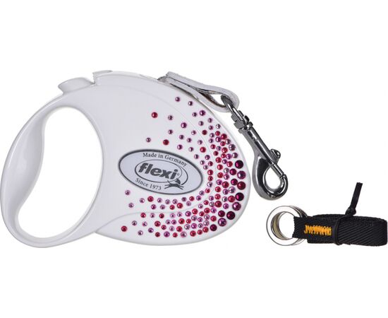 FLEXI GLAM SPLASH PINK WITH SWAROVSKI CRYSTALS S - DOG RETRACTABLE LEAD - 3 M - WHITE