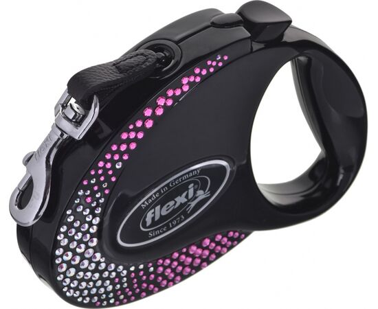 FLEXI GLAM COMPOSITION WITH SWAROVSKI CRYSTALS M - DOG RETRACTABLE LEAD - 5 M - BLACK