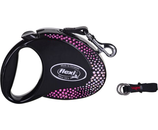 FLEXI GLAM COMPOSITION WITH SWAROVSKI CRYSTALS M - DOG RETRACTABLE LEAD - 5 M - BLACK