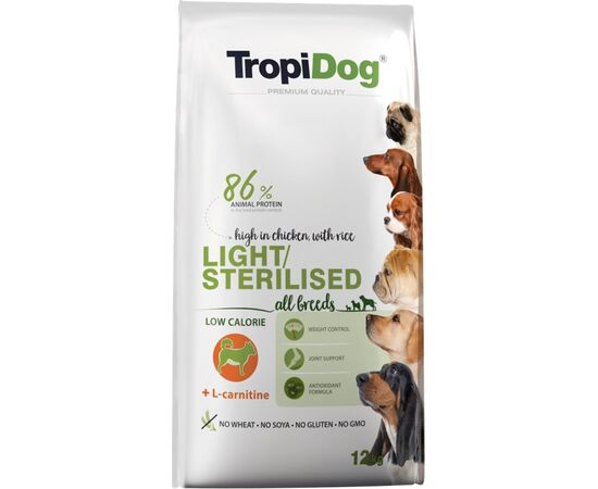 TROPIDOG LIGHT STERILISED ADULT  - DRY DOG FOOD - 12 KG