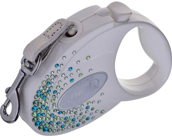 FLEXI GLAM SPLASH LEAF  WITH SWAROVSKI CRYSTALS S - DOG RETRACTABLE LEAD - 3 M - WHITE