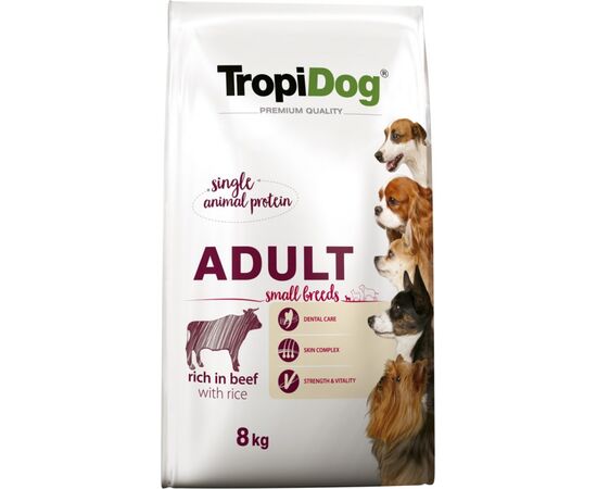 TROPIDOG PREMIUM ADULT SMALL BEEF WITH RICE - DRY DOG FOOD - 8 KG
