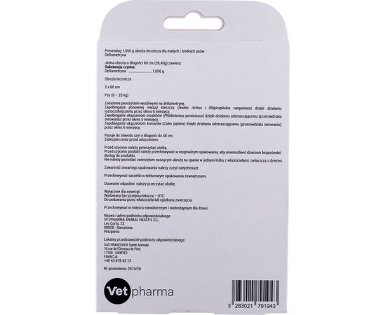 FRANCODEX OBROŻA BIOBÓJCZA PREVENDOG 60 CM DLA MAŁYCH I ŚREDNICH PSÓW DO 25 KG - 2 SZT.