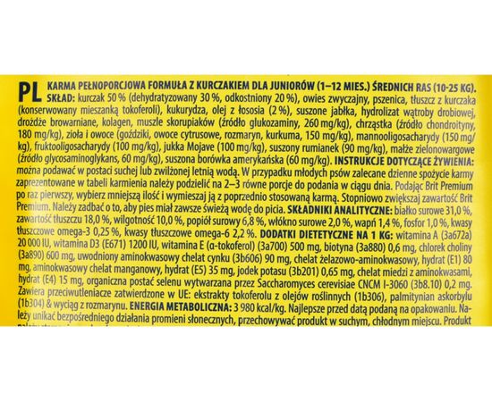 BRIT PREMIUM BY NATURE JUNIOR M - DRY DOG FOOD - 15KG