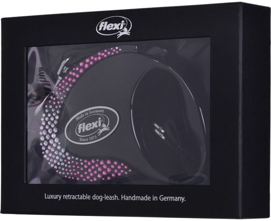FLEXI GLAM COMPOSITION WITH SWAROVSKI CRYSTALS M - DOG RETRACTABLE LEAD - 5 M - BLACK