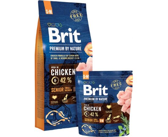 BRIT PREMIUM BY NATURE SENIOR S+M, APPLE, CHICKEN, CORN- DRY FOOD FOR ADULT DOGS OF MEDIUM BREEDS 15 KG