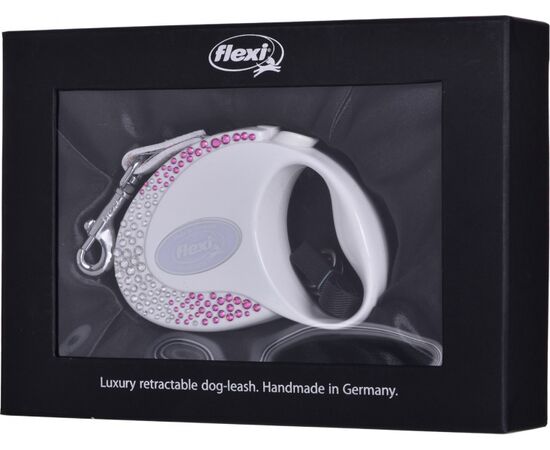 FLEXI GLAM COMPOSITION WITH SWAROVSKI CRYSTALS S - DOG RETRACTABLE LEAD - 3 M - WHITE